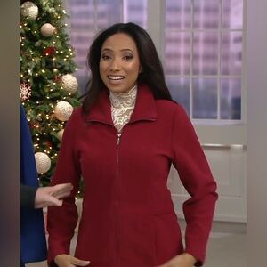 D&co Denim & co. A342490 QVC soft fleece jacket XL Cranberry zip-front NWOT